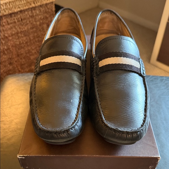 Men's Black Bally Loafers with Stripe size 9